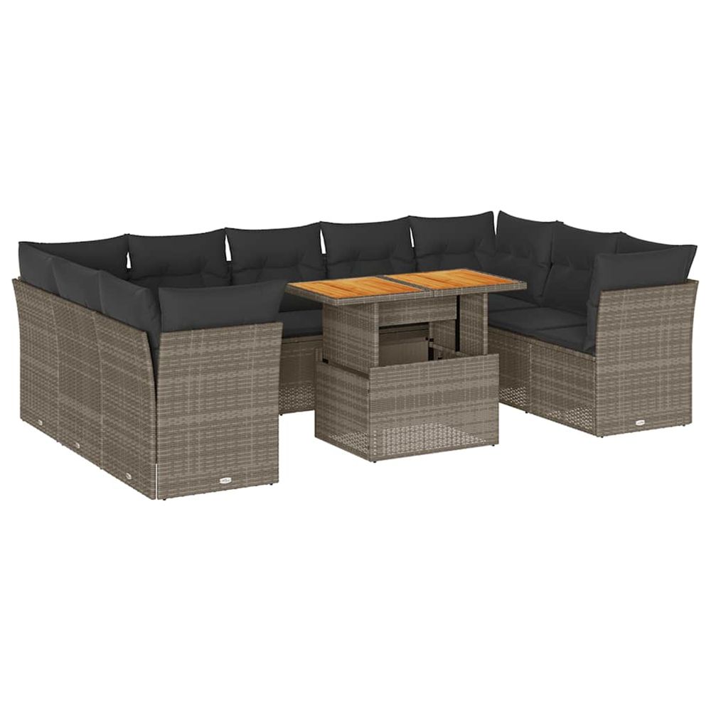 Salon de jardin avec coussins 10 pcs gris résine tressée