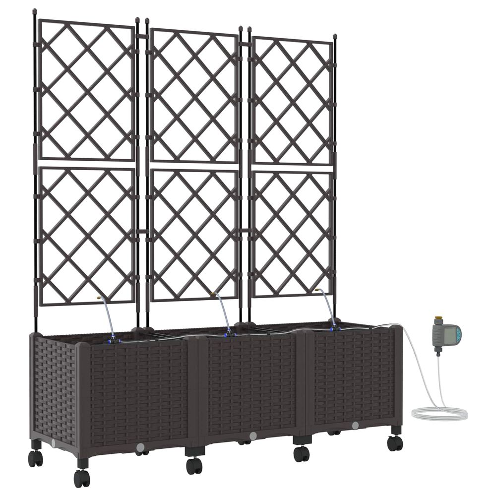 Porte-plante de jardin avec irrigation et roues 3 pc marron pp