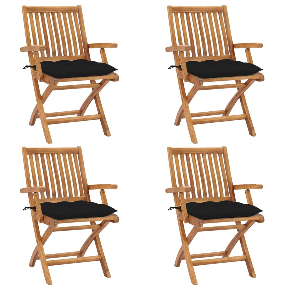 Chaises pliables de jardin avec coussins lot de 4 teck solide