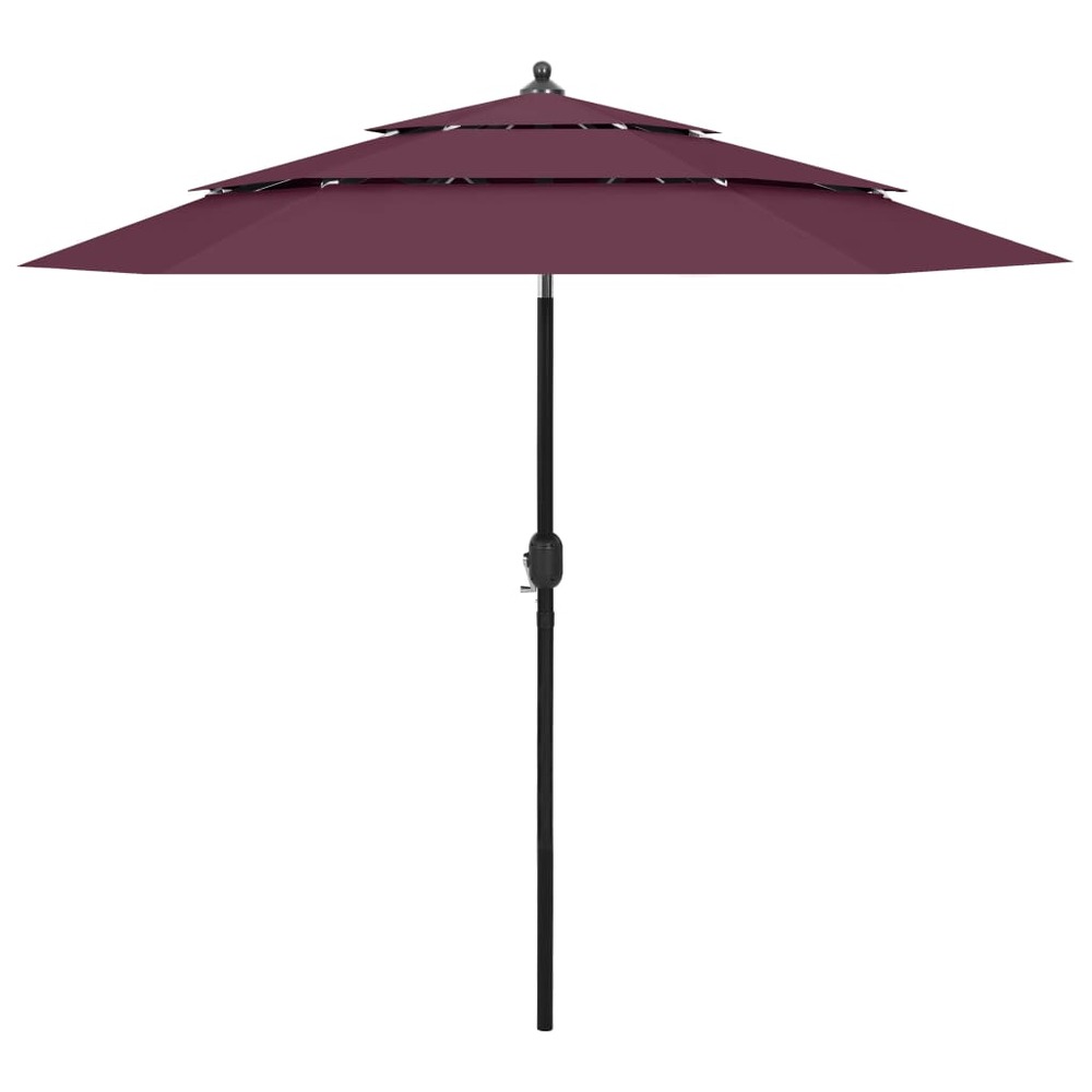 Parasol à 3 niveaux avec mât en aluminium 2,5 m bordeaux