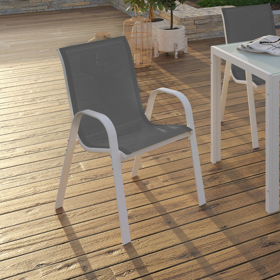 Lot de 6 chaises de jardin lyma métal et textilène empilables blanc et gris