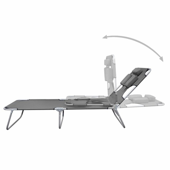 Chaise longue pliable et coussin de tête dossier réglable gris