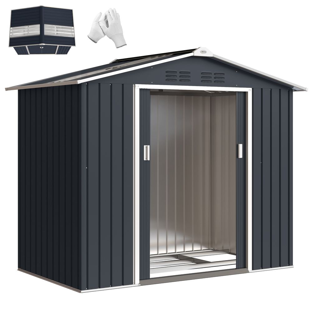 Abri de jardin - cabanon porte verrouillable - 213 x 130 x 185 cm - tôle d'acier anthracite