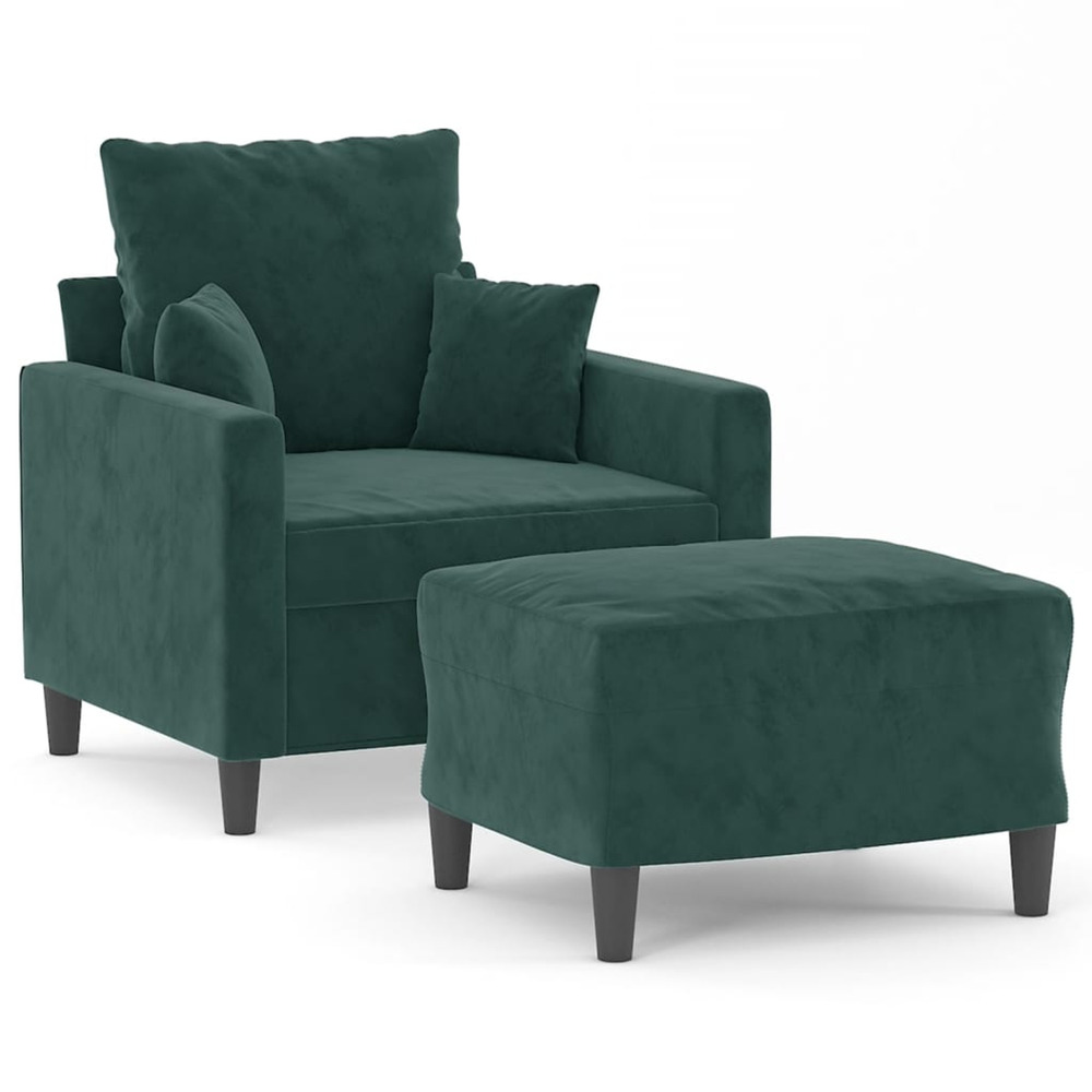 Fauteuil avec repose-pied vert foncé 60 cm velours