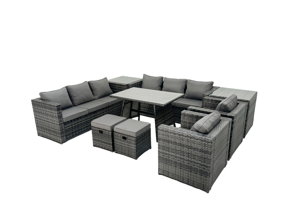 Ensembles de salons de jardin avec table à manger 2 tables d'appoint 2 petits tabourets 2 fauteuil 10 places gris foncé mixte