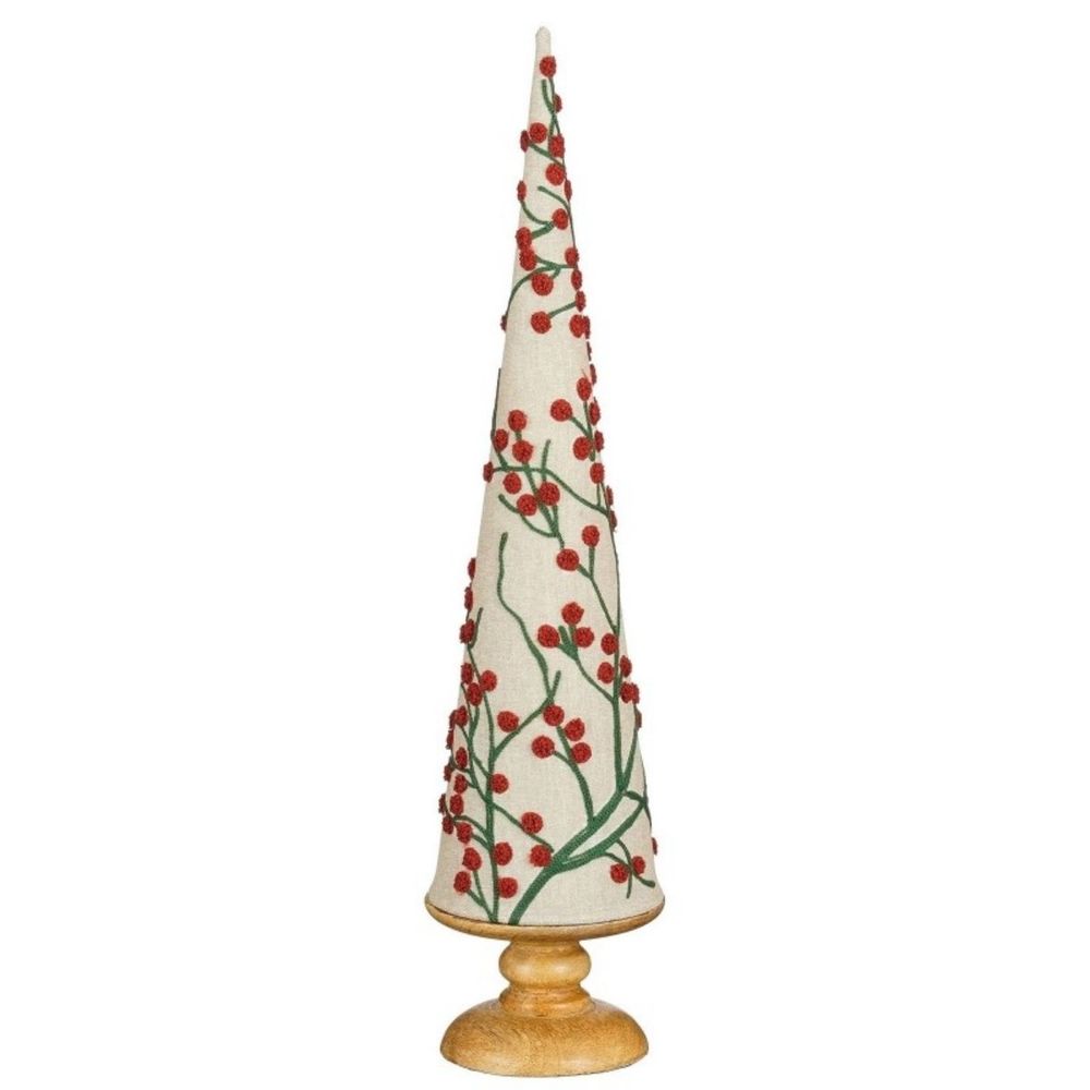 Mica decorations sapin de noël conique h55 x ø12 cm – décoration de noël interieur – sapin décoratif avec détails dorés et rouge