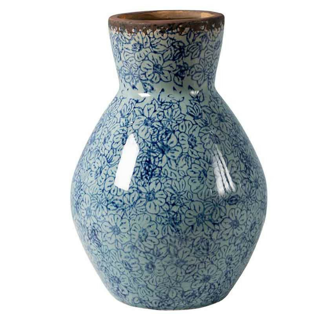 Vase haut évasé fleuri céramique 16x23cm