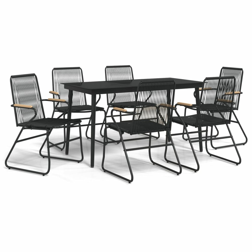 Ensemble à manger de jardin 7 pcs noir rotin pvc