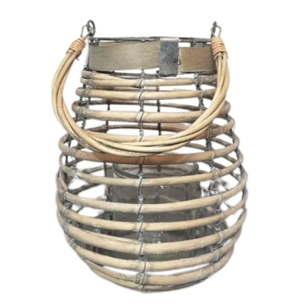 Lanterne jardin extérieur à poser bougie ancienne rotin 25cm