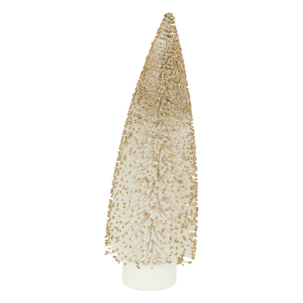 Déco de noël sapin lumineux blanc pailleté doré 10 led h 30 cm