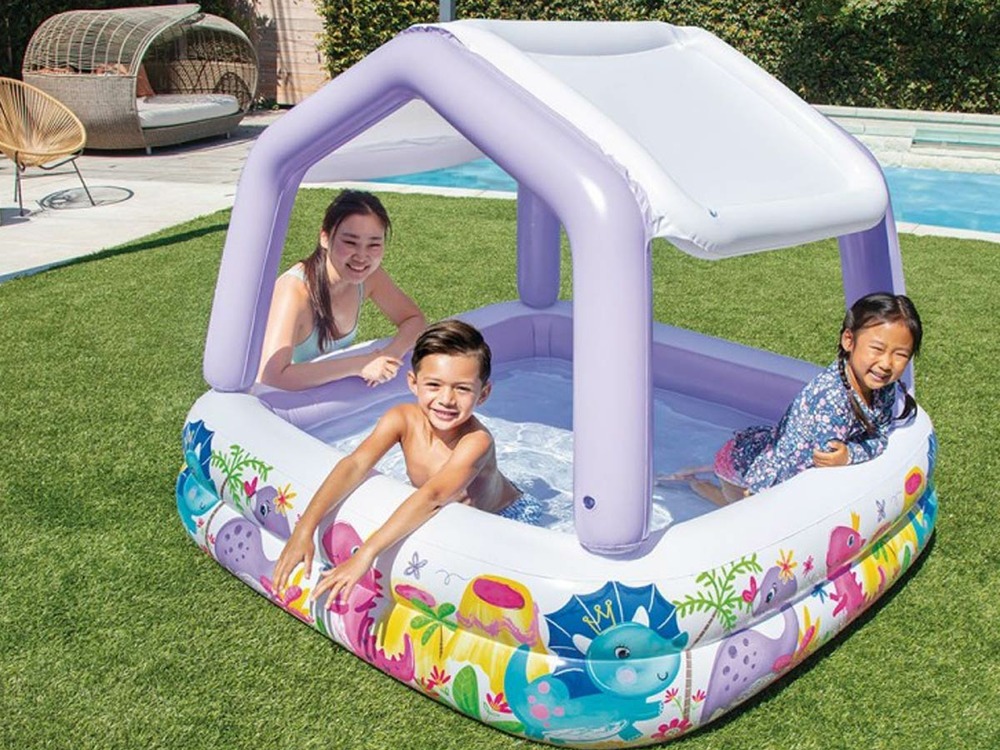 Piscine gonflable dino avec pare-soleil