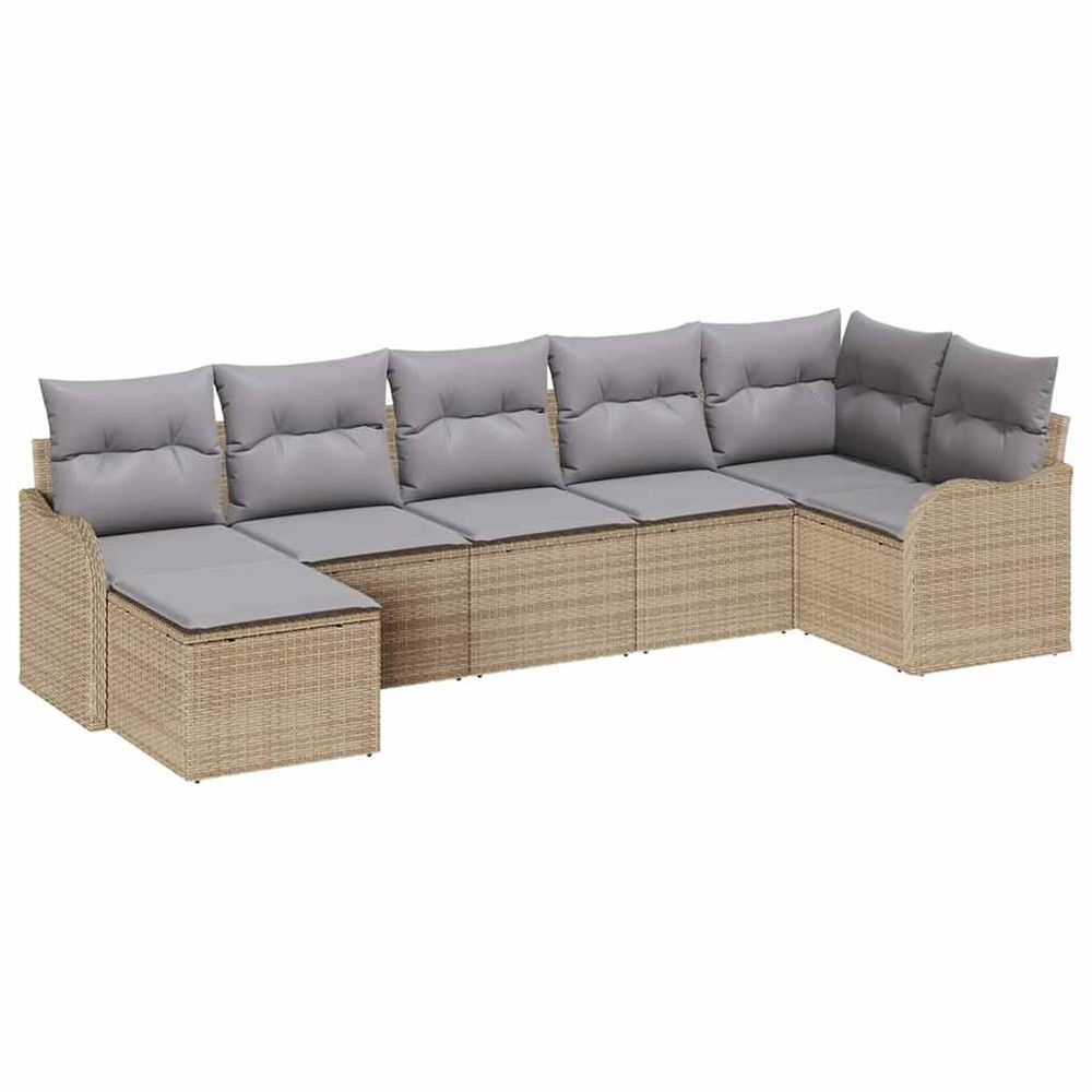 Ensemble de canapé de jardin 7 pc beige et gris clair polyrotin