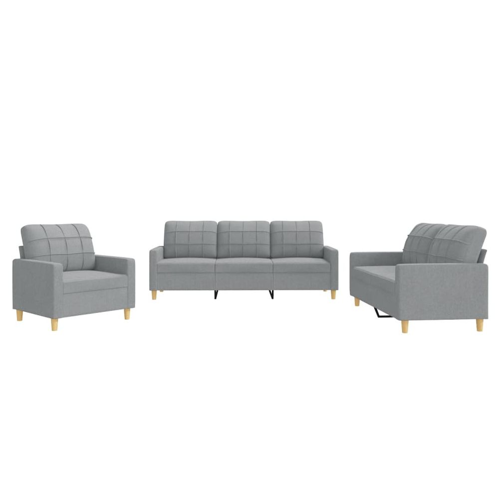 Ensemble de canapés 3 pcs avec coussins gris clair tissu