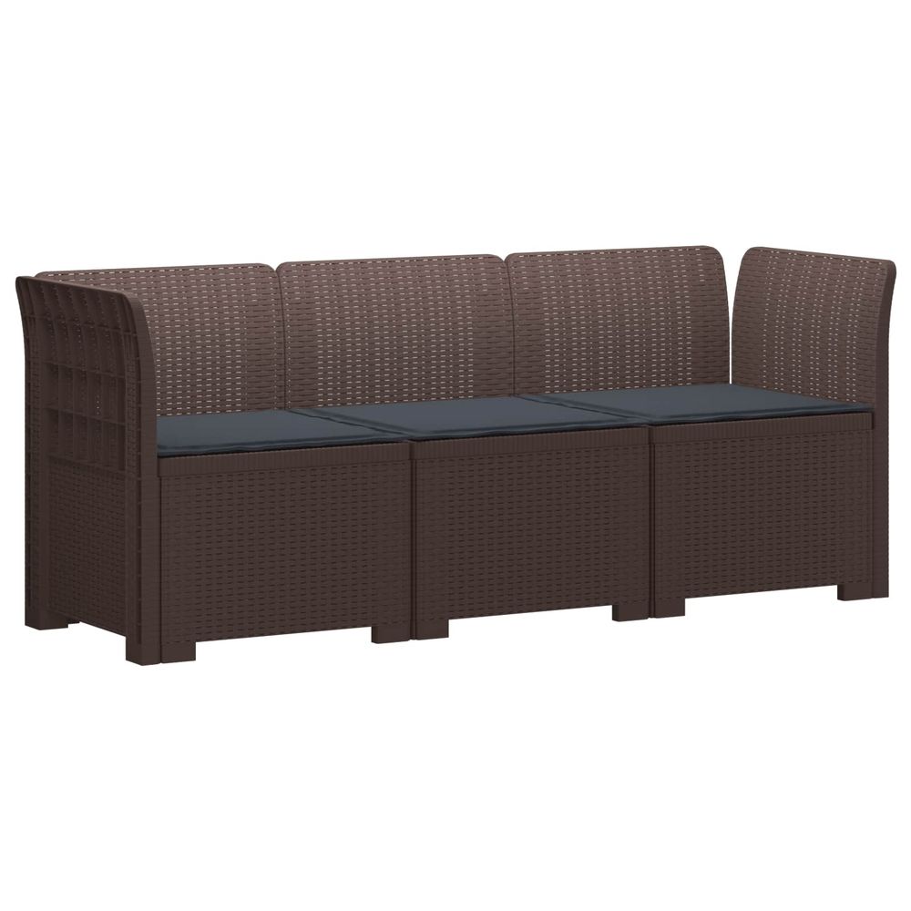 Canapé de jardin 3 places avec coussins look rattan pp marron