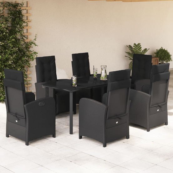 Ensemble à manger de jardin coussins 7pcs noir résine tressée