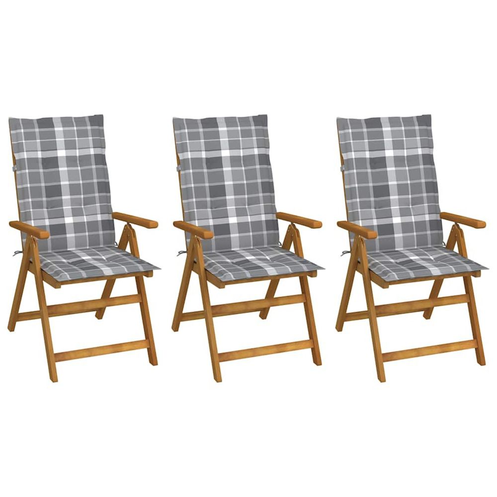 Chaises pliantes 3 pièces avec coussins en bois d'acacia massif