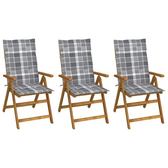 Chaises pliantes 3 pièces avec coussins en bois d'acacia massif