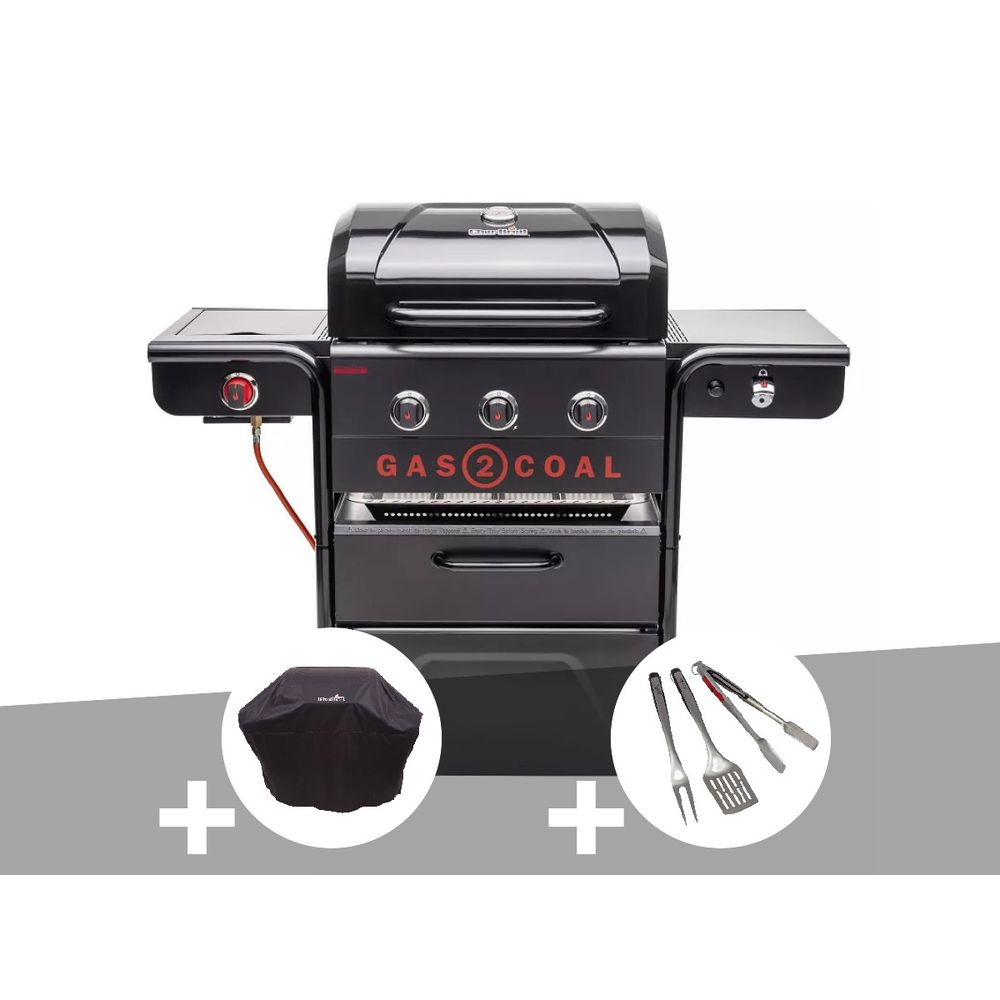 Barbecue hybride gaz et charbon gas2coal special edition - 3 brûleurs + housse +