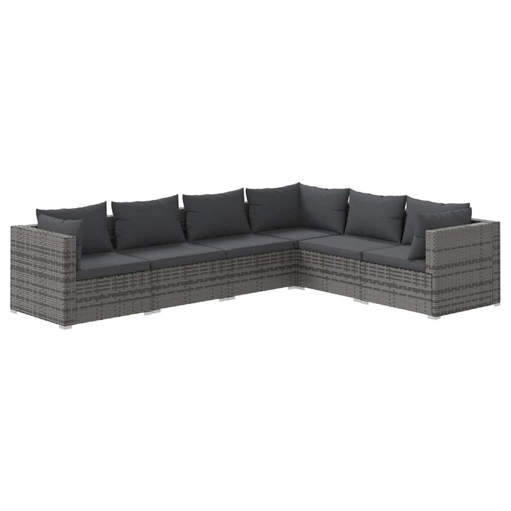 Salon de jardin 6 pcs avec coussins résine tressée gris