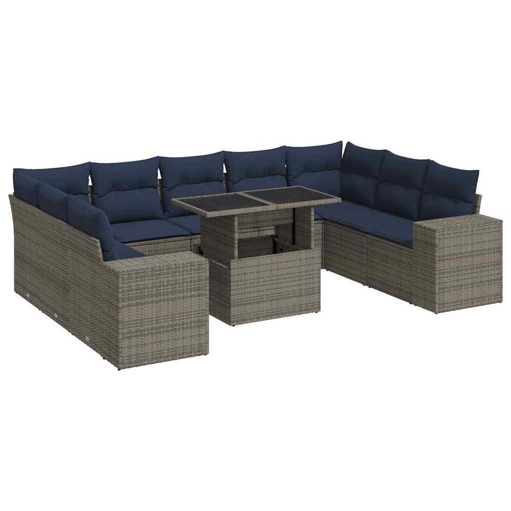 Salon de jardin avec coussins 10 pcs gris résine tressée acacia