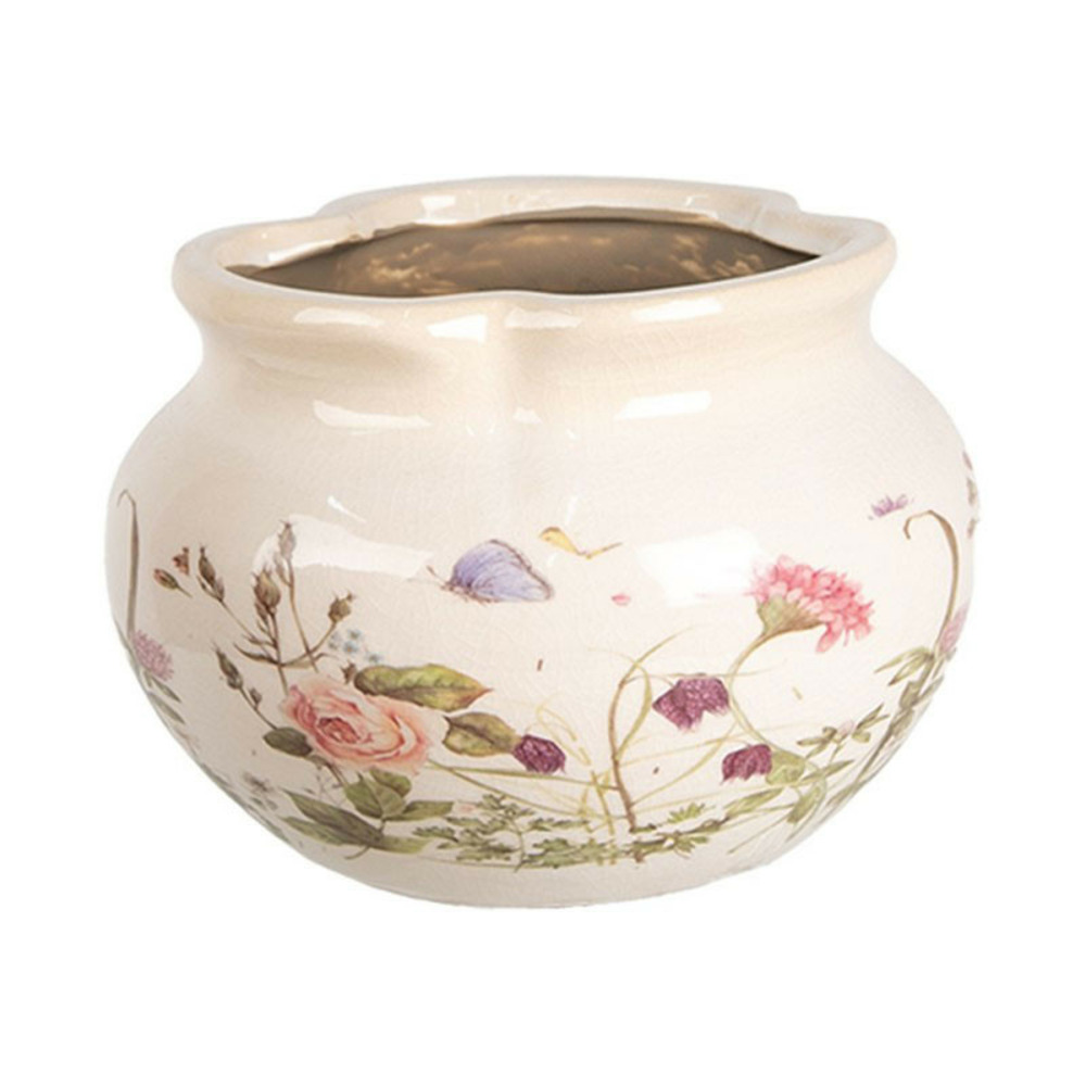 Pot fleurie céramique beige rose 17x12cm