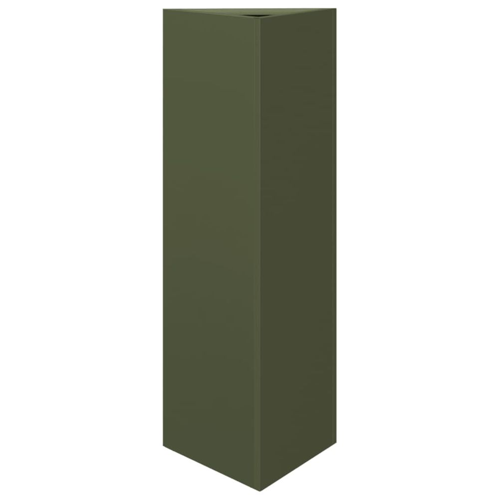 Jardinière d'extérieur vert olive triangulaire 30x26x75 cm acier