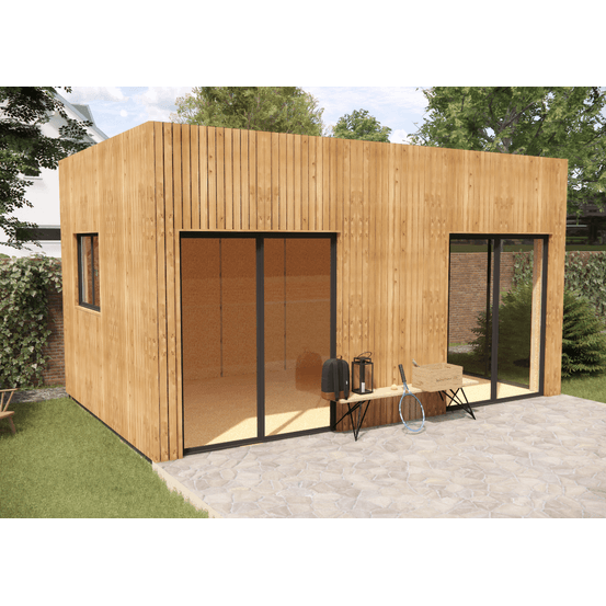 Bureau de jardin 4 saisons en bois 5,5 x 3,5 x 3,2 m / isolation re2020 avec plancher isolé