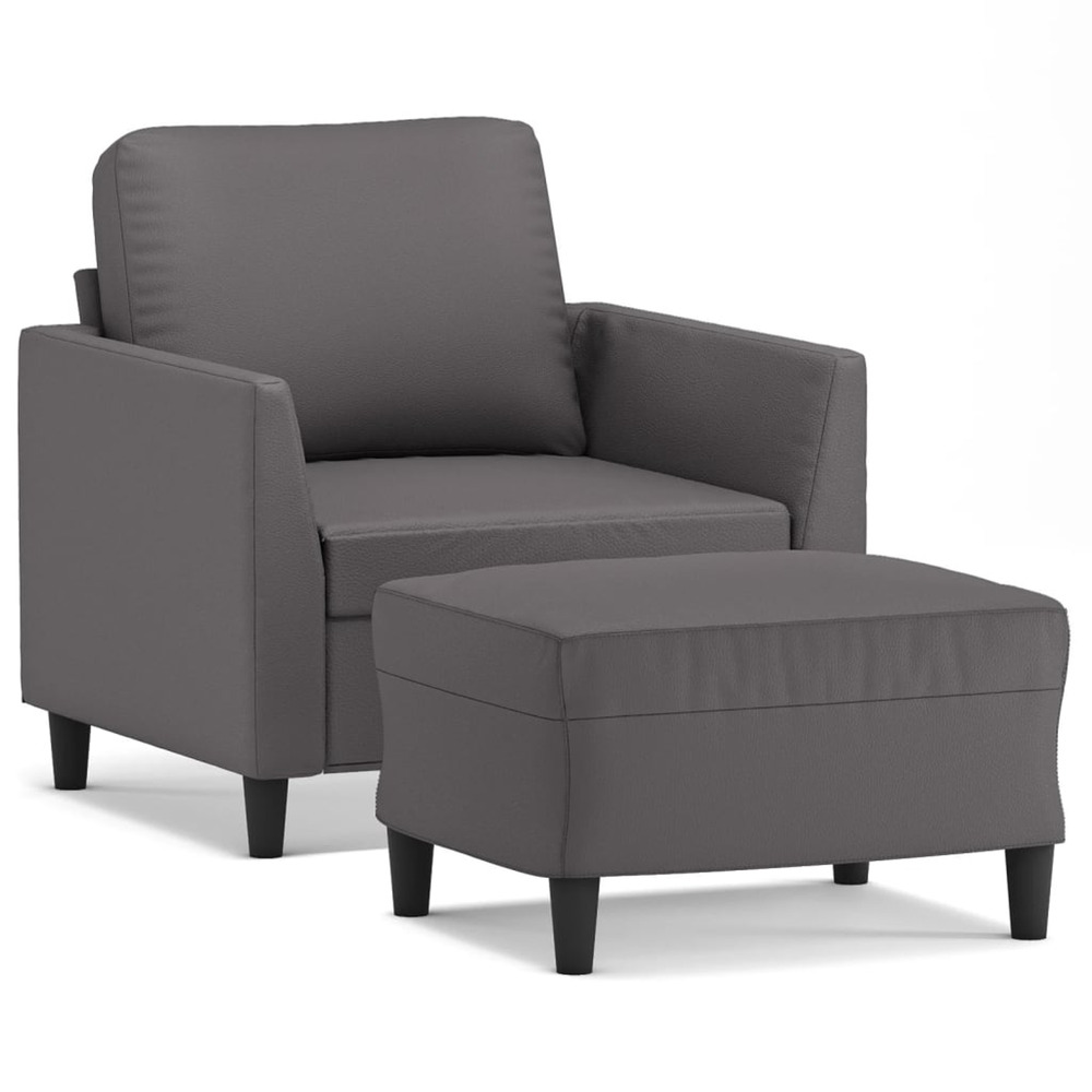 Fauteuil avec repose-pied gris 60 cm similicuir