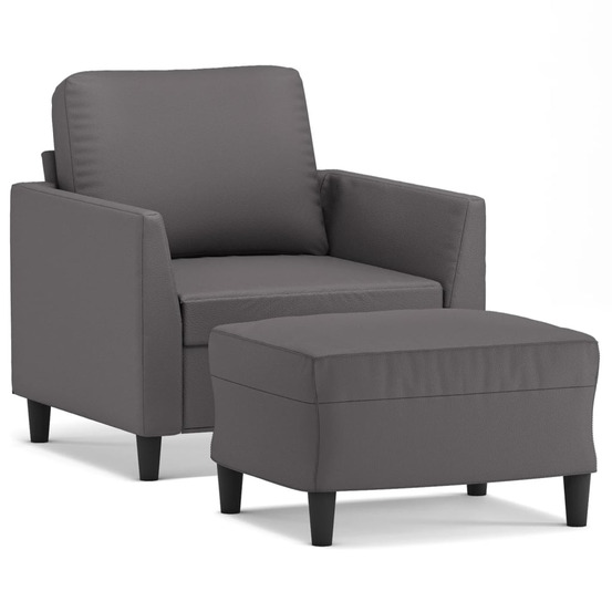 Fauteuil avec repose-pied gris 60 cm similicuir