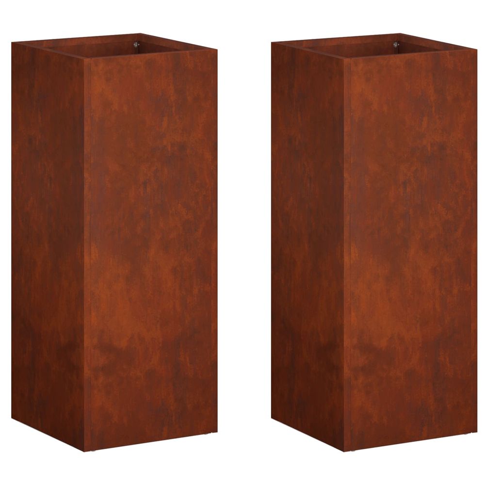 Cache-pot de jardin 2 pc rouillé 20 x 20 x 40 cm acier patiné