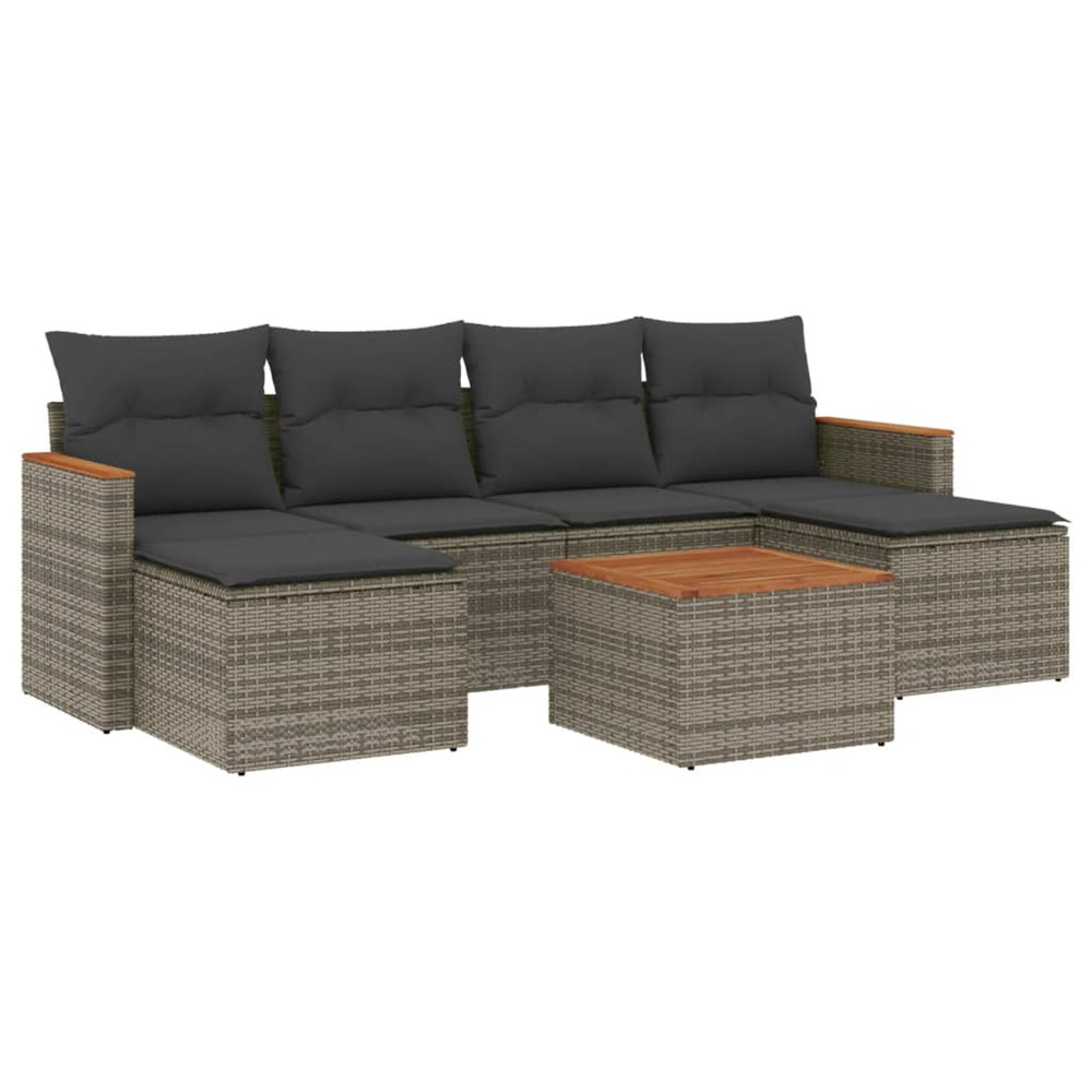 Salon de jardin avec coussins 7 pcs gris résine tressée