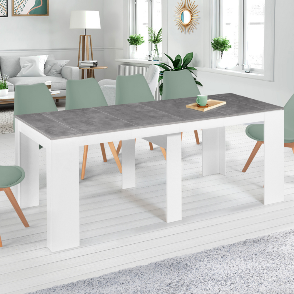 Table console extensible orlando 10 personnes 235 cm bois blanc et effet béton