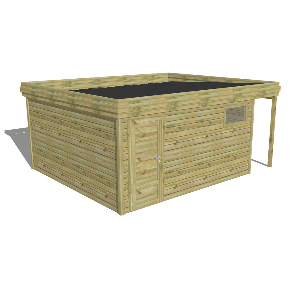 Abri de jardin bois pin traité autoclave 27mm - 5,34x4,34m / 23m2 - bac acier - abri français