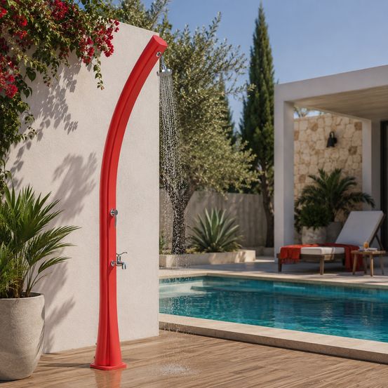 Douche solaire rouge en polyethylene hd 226 cm pour jardin et piscine
