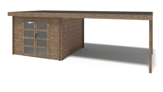 Abri de jardin en bois - 21m2 - 3x3m - traité - ep. 28mm - couleur: marron