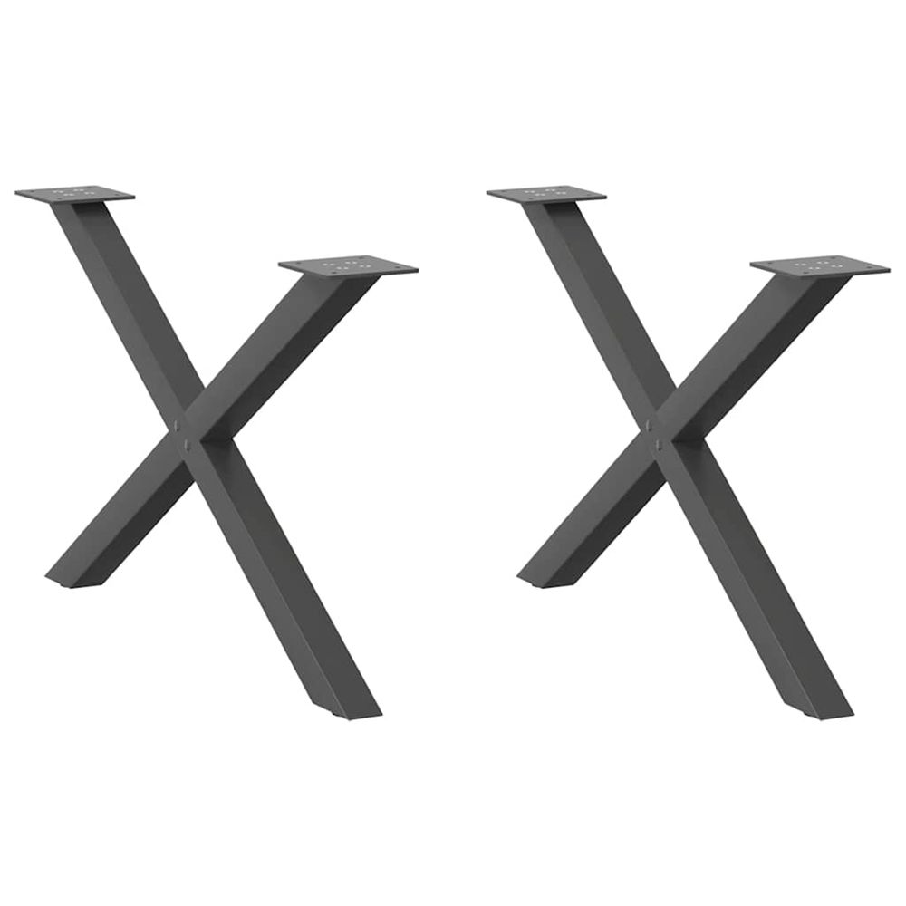 Pieds de table basse en forme de x, 2 pièces, anthracite, 70 x (42-43) cm, acier