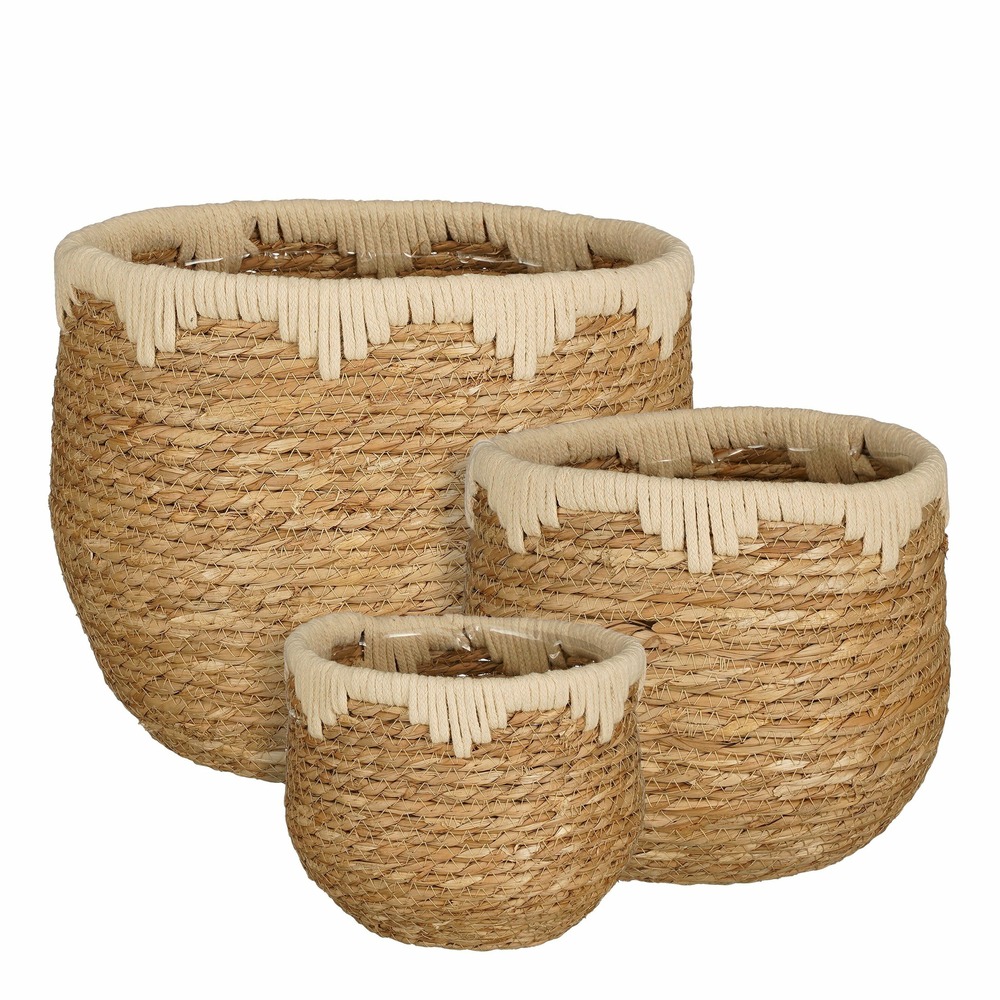 Mica decorations - lot de 3 cache-pots en jonc de mer beige h24