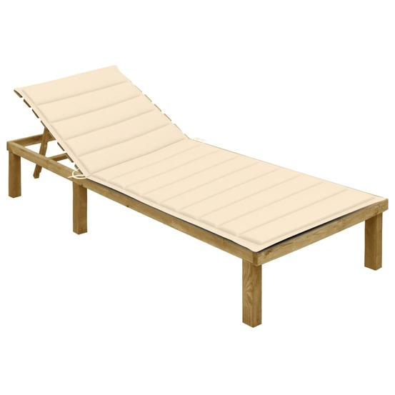 Chaise longue avec coussin crème bois de pin imprégné