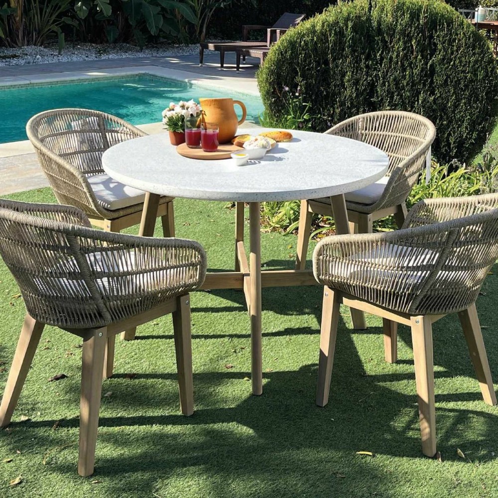 Salon de jardin en bois et cordes tressées 4 personnes polinesia