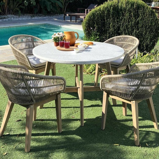 Salon de jardin en bois et cordes tressées 4 personnes polinesia