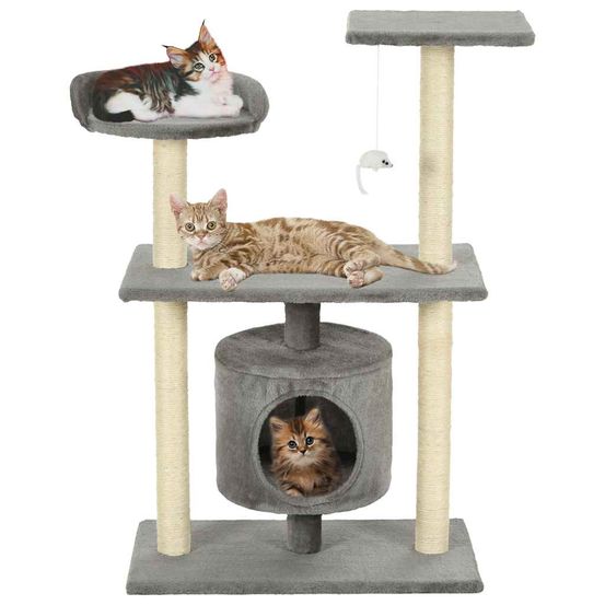 Arbre à chat 95 cm avec griffoir sisal et niche pour chat et chaton gris