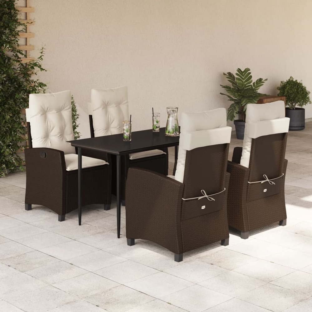 Ensemble à manger de jardin 5 pcs et coussins marron poly rotin