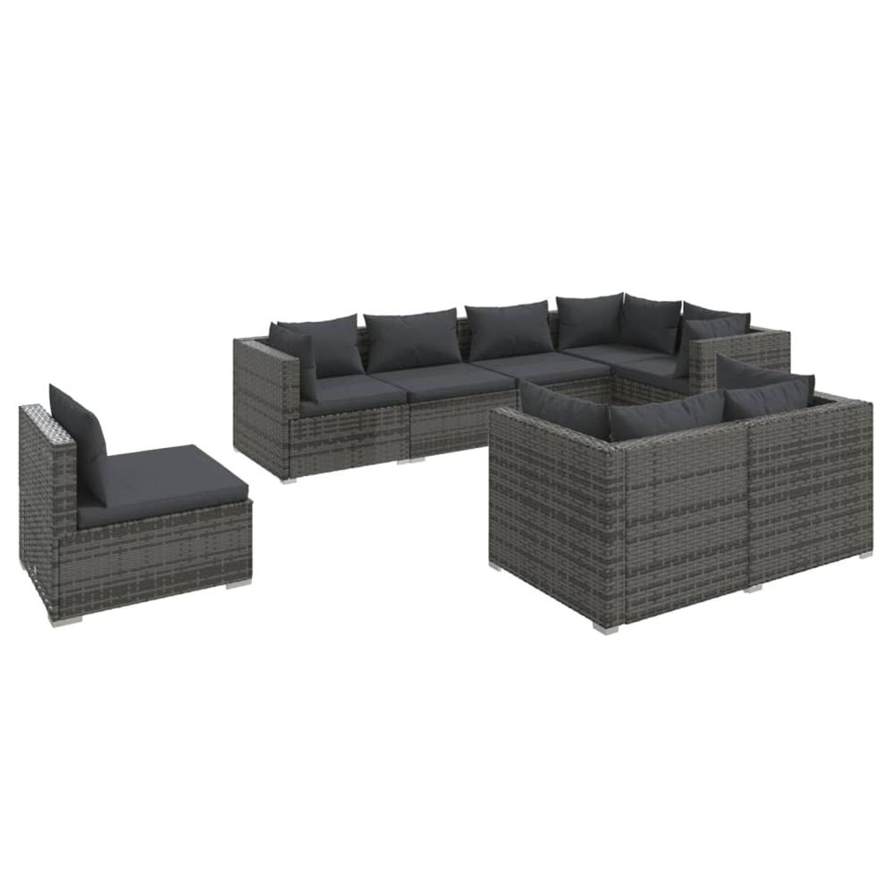 Salon de jardin 8 pcs avec coussins résine tressée gris