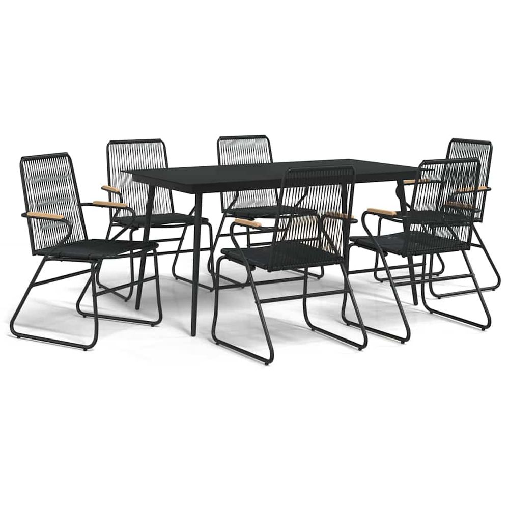 Ensemble à manger de jardin 7 pcs noir rotin pvc
