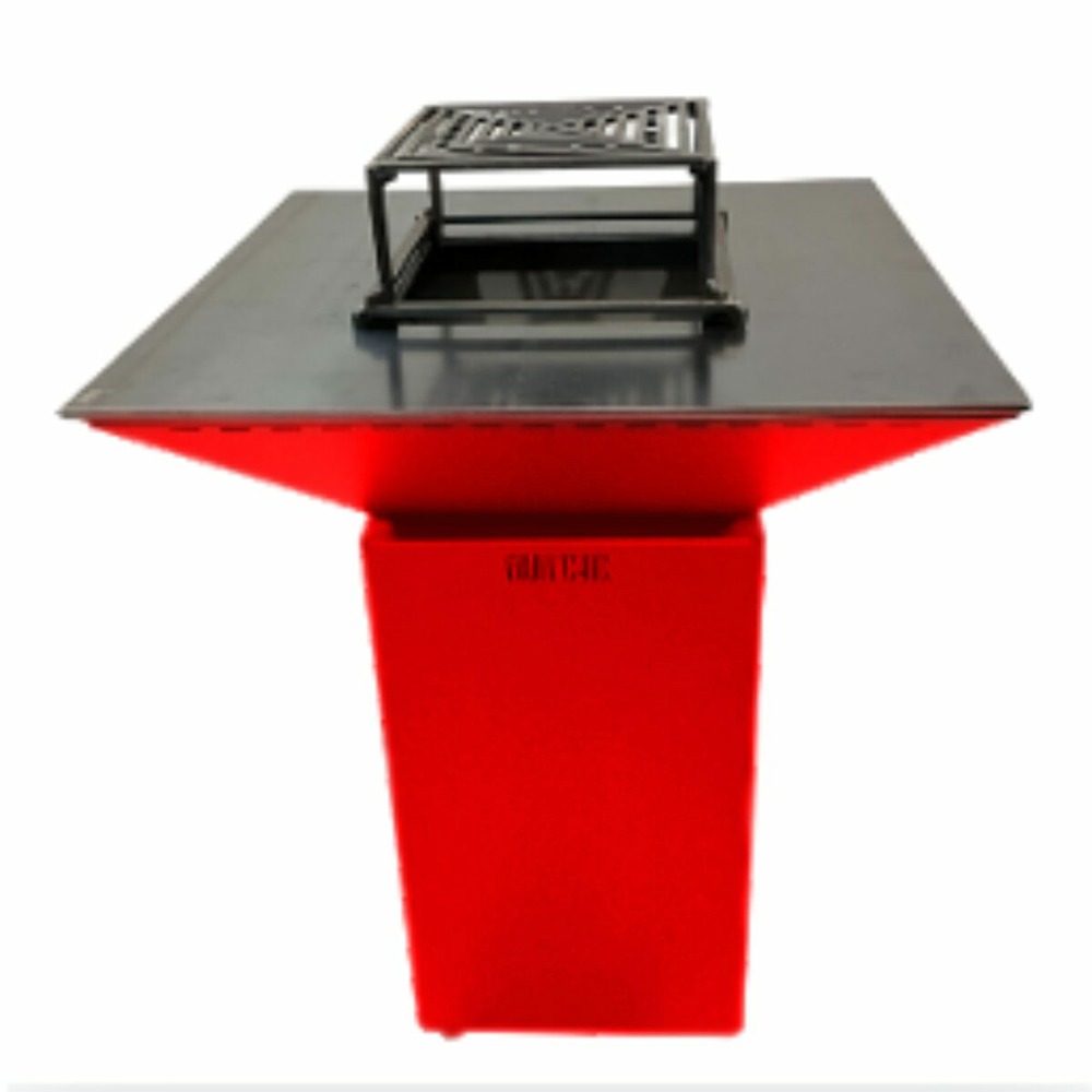 Cevenol double cuve aluminium - brasero sans rangement bois rouge - modèle pratique et coloré pour un effet chaleureux