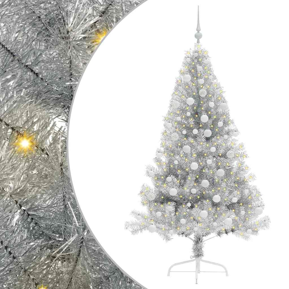 Sapin de noël artificiel pré-éclairé argent 180 cm pet