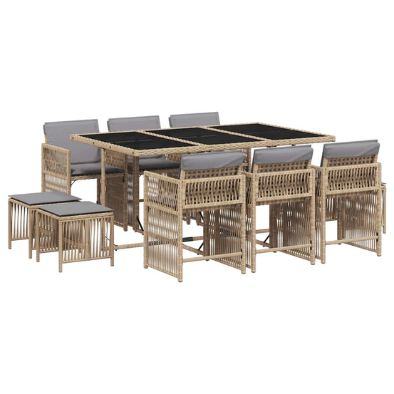 Ensemble à manger de jardin et coussins 11 pcs mélange beige
