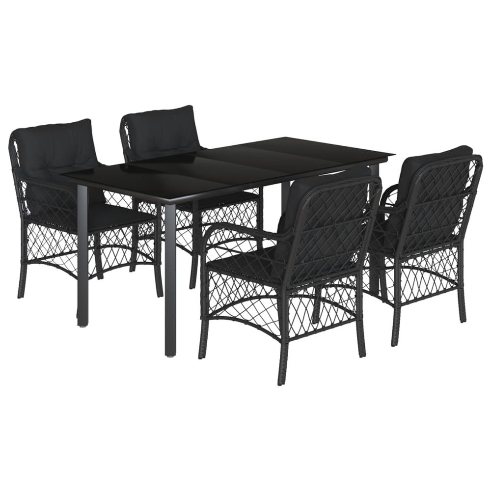 Ensemble à manger de jardin coussins 5pcs noir résine tressée