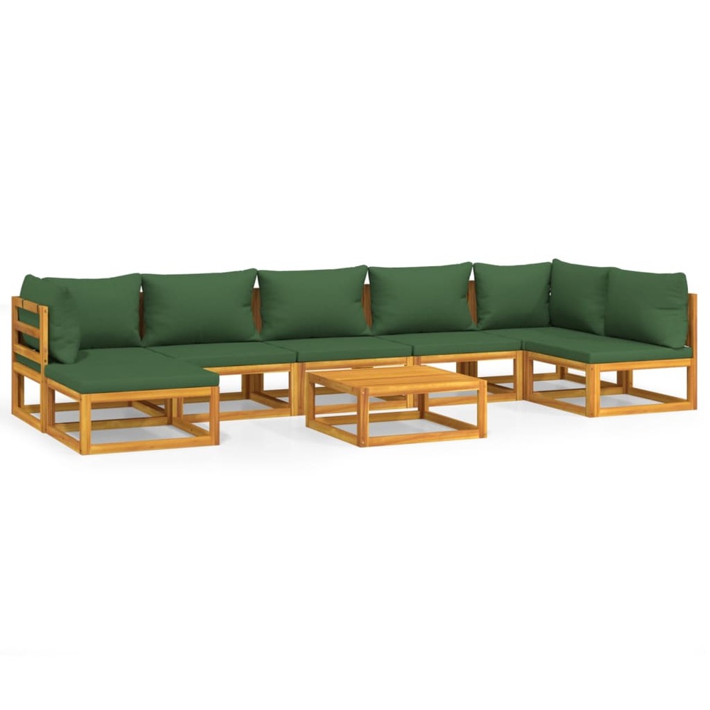 Salon de jardin meuble d'extérieur ensemble de mobilier 8 pièces avec coussins vert bois massif