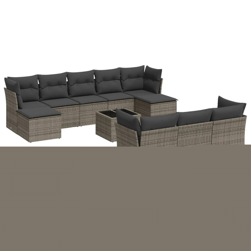 Salon de jardin 11 pcs avec coussins gris résine tressée